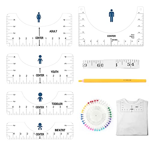 5 Stücke T-Shirt Ausrichtungslineal mit Klebeband Schablonen-Lineal Gestalten CTDMJ T-shirt Lineal Guide von T-Shirts und Basteln T-Shirt Lineal Guide Tool Set für Erwachsene Jugend und Kinder