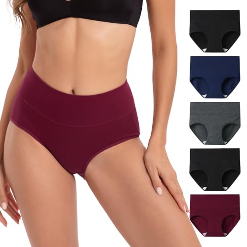 INNERSY Unterhosen Damen Baumwolle High Waist Unterwäsche Frauen Slip Weich Damenslips Mehrpack 5 (L, Tiefer Winter)