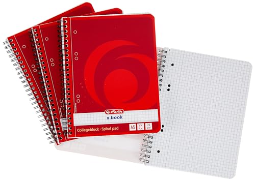 Herlitz Collegeblock A5, kariert, 160 Seiten, Rand innen, 4 Stück
