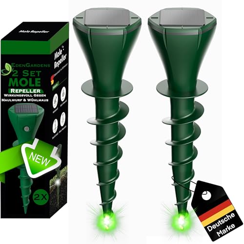 EdenGardens® 2er Pack 'MOLE Repeller' Maulwurf Vertreiber bestes Mittel gegen Wühlmäuse & Maulwurf - Maulwurfschreck Solar Testsieger Beste Maulwurfabwehr OHNE Karbid gegen Maulwürfe