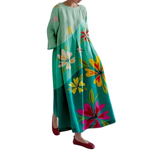 Plissiertes Maxikleid Damen Sommerkleid Plus Size Sommerlanges Freizeitkleider 3/4-Arm T-Shirt Kleid Swing Kleid Strandkleid Große Größen Lockeres Blusenkleid Bohemian A-Linien-Kleid