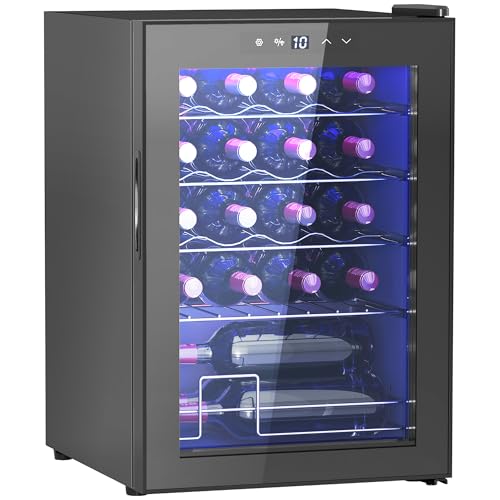 HOMCOM Weinkühlschrank, 53 L Getränkekühlschrank für 20 Flaschen, Weinklimaschrank, Flaschenkühlschrank mit Innenbeleuchtung, Touch, 5-18°C, Schwarz