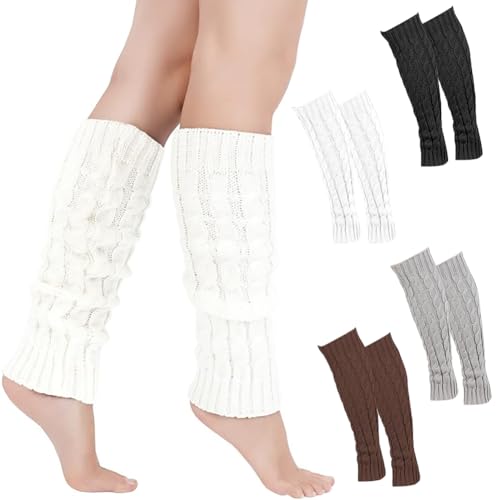 NIEEKRUN 4 Paare Winter Stulpen Damen, Damen Winter Beinwärmer Legwarmers Strümpfe, Vintage Beinwärmer Beinstulpen Damen Stricken Beinstulpen Leg Damen Langer Beinwärmer für Winterwärmer(4 Farben)