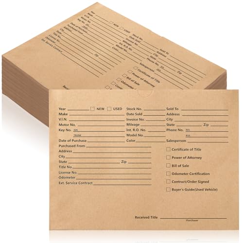 100 Stück bedruckte Fahrzeug-Umschläge, Kraftpapier, Autohändler, Jacke, Auto-, Schallplattenumschläge, robuste Fahrzeughändler-Jacken, Braun, Aktenhülle für Autohändler, Neu- und Gebrauchtwagen, 22,9