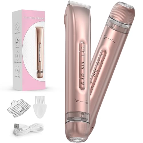 Elektrischer Bikinitrimmer für Damen, 2-in-1 Doppelkopf-Rasierer, IPX7 wasserdicht, nass und trocken, tragbare Rasierer für Haar, Gesicht, Augenbrauen, Schnurrbart, Bart, Arm, Bein, Mädchenrasierer