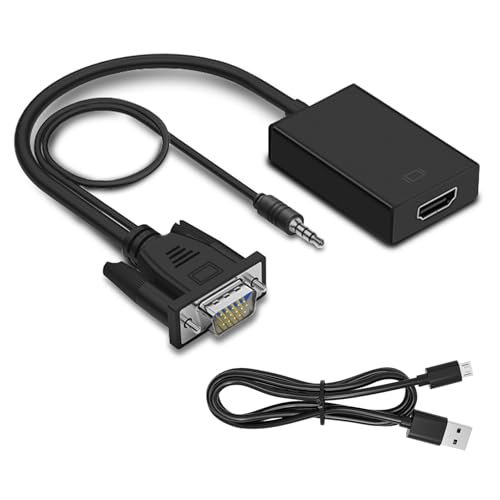 VGA auf HDMI Adapter mit Audio 1080P, VGA zu HDMI Unidirektional Konverter Kabel 15cm, VGA zu HDMI Stecker auf Buchse mit Ladekabel, VGA auf HDMI Kompatibel mit Laptop PC Monitor TV Box Projektor HDTV