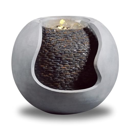 Moderne Innen- und Außenbrunnen weiße LED, große Dekorationsbrunnengarten Terrasse Wohnzimmer, Geschenkidee für besondere Anlässe, H 37x36x31Cm - Andy Zen’Light, Grau