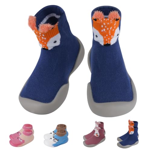 Aolso Krabbelschuhe Babyschuhe, Baby Lauflernschuhe, Babysockenschuhe, rutschfeste atmungsaktive Hausschuhe mit weichem Silikon, Blue Fox Baby Sneaker für bis zu 4 Jahre (20/21 Yards)