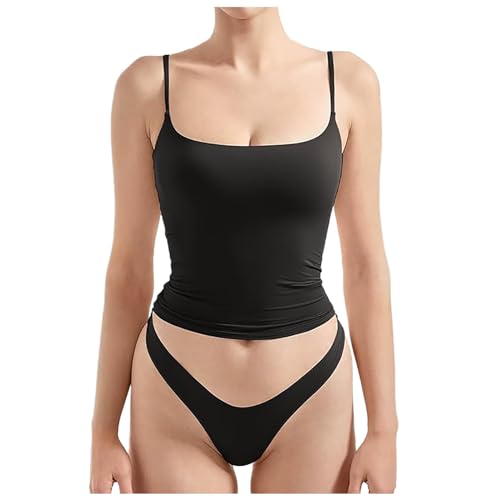 Damen Sexy Tank Top mit quadratischem Ausschnitt, Sommer, Ausgehen, Basic-Shirt Racerback Rundhals Tank Top (Black, S)