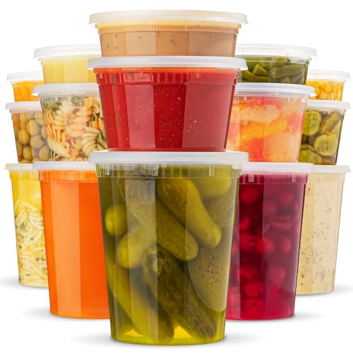 Frischhaltedosen mit Deckel – [15er-Pack] – (3 Größen – 8, 16 & 907.2 g) – Kunststoff-Deli-Behälter mit Deckel – Meal Prep To Go Suppenbehälter – mikrowellen-, gefrier- und spülmaschinenfest