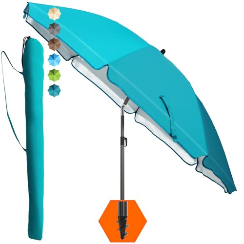 4smile Sonnenschirm Strand SunnyJoy, Türkis - UPF 50+ Strandschirm Ø 180 cm, sicherer Sonnenschutz Strand, Strandschirm windfest stabil - Sonnenschirm mit Schutzhülle