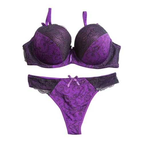 Sexy Dessous Set Damen Spitzen V-Ausschnitt Push Up BH und G-String Thong Spitze Leicht Lingerie Set Frauen Sling Perspektive Outfit Erotische Translucent Unterwäsche Reizvolle Reizwäsche für Sex