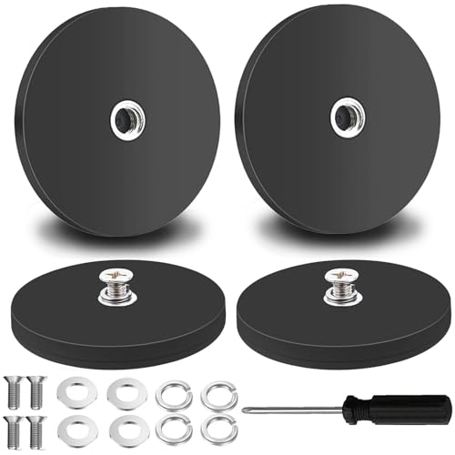 Cveenk 4 Stück Neodym Magnete Gummiert 30kg Haftkraft, Ø 66mm Gummi Runde Magnete, Starke Magnete mit Anti-Rutsch Gummi-Mantel, Magnete mit M6 Gewinde für Fahrzeuge Lampen Instrumente und Geräte