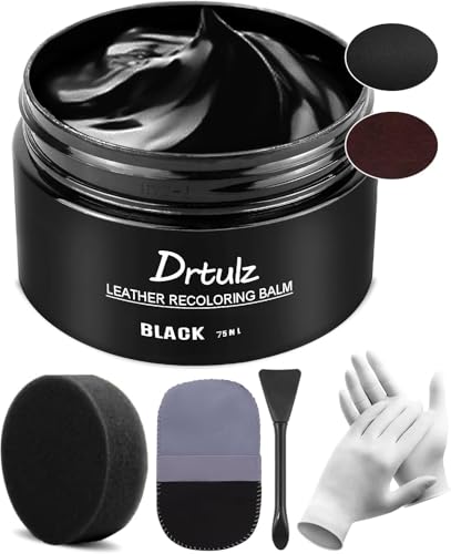 drtulz Leder Reparatur Set Schwarz, Lederpflege Für Ledercouch, Für Vinyl Möbel, Sofa, Autositze, Schuhe Für Reparatur Lederfarbe Auf Verblassten und Zerkratzten Ledersofas (75ML)