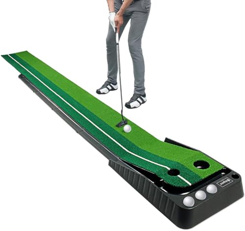 Asgens Golf Putting Trainer (3 Bälle frei), zweifarbige Grasgolfmatte mit kugelverdickter Rücklaufbahn und automatischer Funktion. Übung drinnen und draußen für Anfänger und Amateure