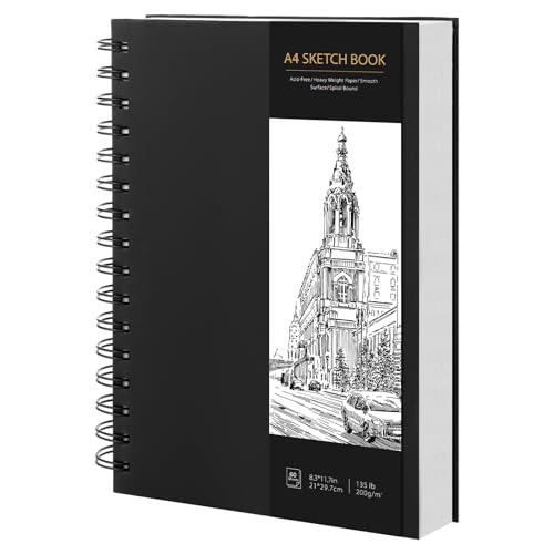 Skizzenbuch A4, Zeichenblock Skizzenpapier Zum Zeichnen Malblock 200g/m² Dickes Papier Spiralbindung für Künstler Studenten (60 Blatt/120 Seiten)