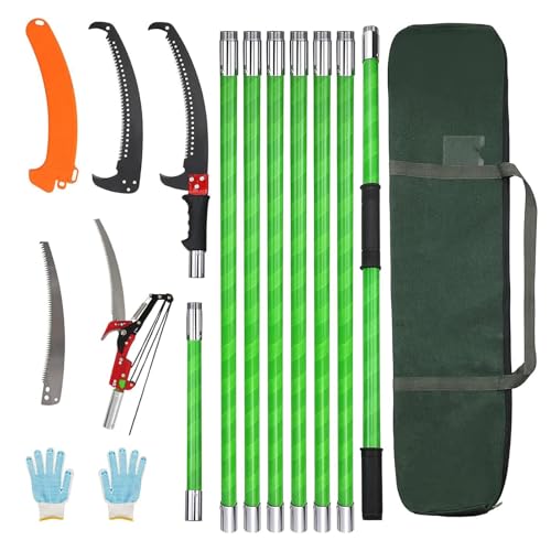 Astsäge mit Stiel 8m Handsäge Einstellbare Länge, Baumsäge Gartengeräte-Set, Palme Hochentaster hochreichbare Stange mit Tragetasche, schneidet sauber und schnell für hohe Äste (8 m Pro)