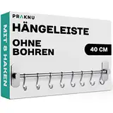 Hakenleiste für Küchenutensilien mit 8 Haken - Ohne Bohren - Selbstklebend - 40 cm - Verstellbar