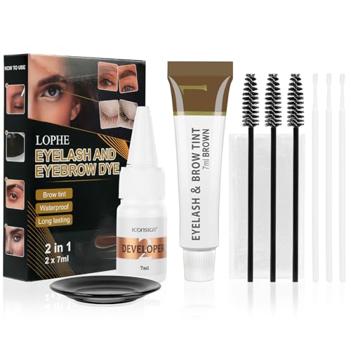 LOPHE Augenbrauen Färben, Verleiht Wimpern und Brauen Glanz und Farbe, Augenbrauen und Wimpernfarbe Dunkelbrauner, Brauenlaminierung und Tönungsset für Einen Natürlichen Langanhaltendes Ergebnis