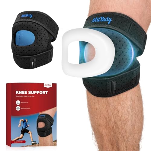MitButy Kniebandage für Männer & Damen – Verstellbare Bandage Knie mit offener Patella & Patella-Gelpolstern – Kniegelenkbandage Ideal zum Laufen, Gehen, Fitness, bei Gelenkbeschwerden– Kniemanschette