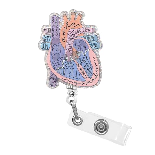 Dimeho Herz-Ausweishalter Herz einziehbare Rolle Ausweisclip Anatomie lustiger Krankenschwester-Namensschildhalter Pädiatrie Krankenpflege-Abzeichen-Clips für Arzt Student Lehrer Büro Klinik