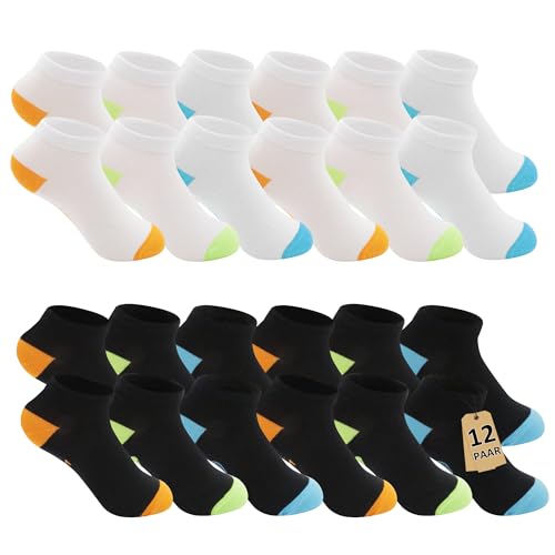 Geyuwoz 12 Paar Kinder Socken Jungen 39-42 Sportsocken Kindersocken Baby Jungen Baumwolle Sneakersocken Bunt Stoppersocken Kinder Unisex