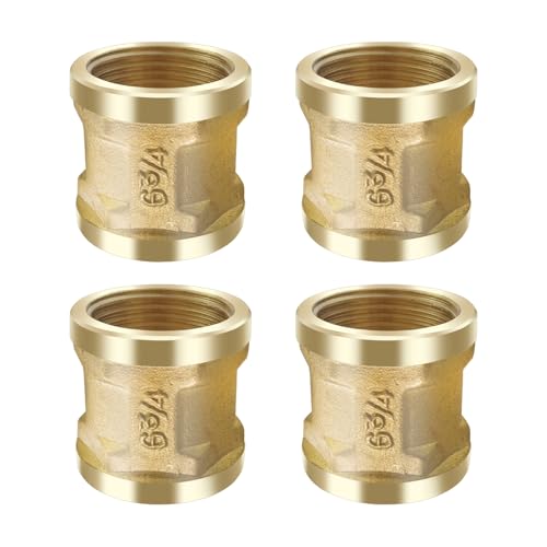Hevysuo 4 Stück Messing Muffe 3/4 Zoll,Innengewinde Verbindungsstück Ø24mm IG/IG,Doppelmuffe Anschlussnippel für Rohranschluss,Luft,Wasser,Gas,Kraftstoff,Öl,Gold