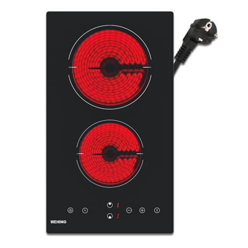 Glaskeramikkochfeld 2 platten, WEHIMO Domino Glaskeramikkochfeld, 29.5cm, 3000W,2 Kochzonen (1800W+1200W), 9 Heizstufen, Berührungssteuerung, Kindersicherung, 1-99min Timer, Geeignet für Alle Töpfe