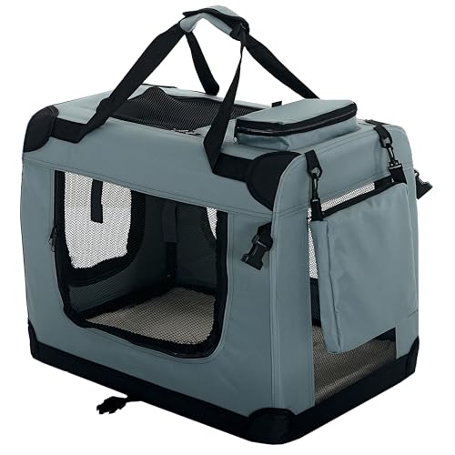PET VIOLET Hundetransportbox Hundebox Faltbar Auto Transporttasche Hunde Katzen Tragetasche 62x42x44 cm, Grau