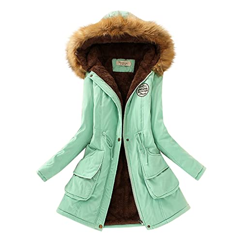 PTLLEND Wolljacke Damen Warme Lang Herbst Mantel - Locker Trenchcoat Longline Winterjacke Mit Taschen Wollmantel Hemdjacke Wool Coat (Grün-b,3XL)
