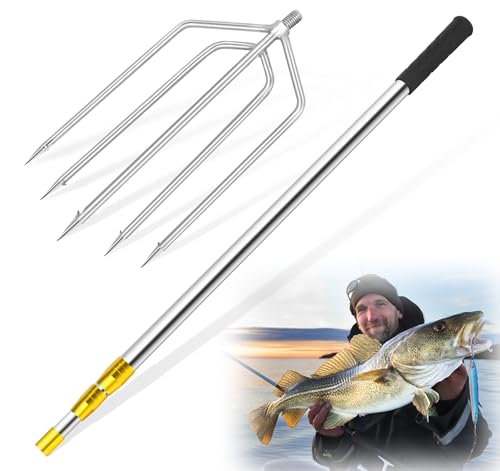 KOMCLUB Teleskopstange 5-Zack Harpune, austauschbare Harpune, Jagd Fisch Gig Gaff Gabelhaken mit 8mm Schraube für den Fang von Fisch Frosch Mole