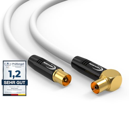 RedStar24 Antennenkabel 4m Weiß – Stecker zu 90° Gewinkelt Buchse Koaxial – Premium HDTV Koaxialkabel für Kabelfernsehen | TV Kabel: Kompatibel mit TV, Radio, DVB-T/T2, DVB-C, DAB
