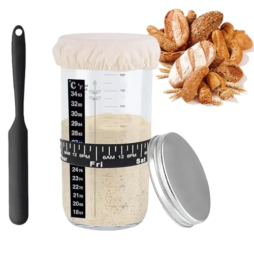 Tel Charme * Sauerteig Starter Jar Kit 1000ml Gärglas mit Spatel, Fermentierglas, Sauerteig Glas, Sourdough Starter Kit, Anstellgut Glas Behälter, Reusable Brot Backen Zubehör