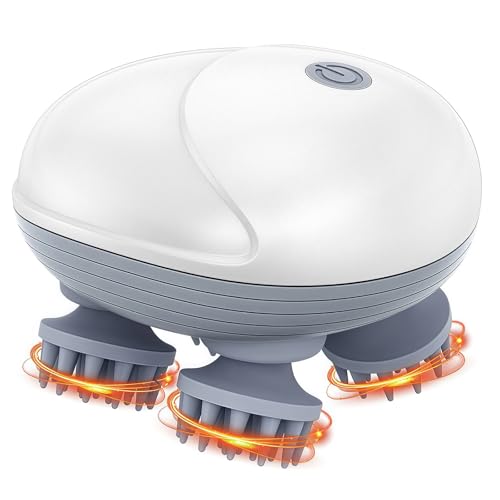 ORIA Elektrisches Kopfmassagegerät, Tragbar Haustier Massagegerät, Kopfhaut Ganzkörpermassagegerät, USB Wiederaufladbar, 5 Modi, 4 Köpfe, Wasserdicht Electric Scalp Massager