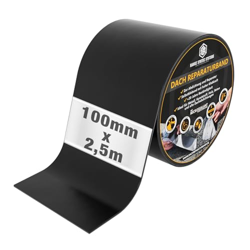 HSS Dach Reparaturband selbstklebend mit MicroSealant Klebstoff – für Dach & Abdichtungen – wasserdichtes Klebeband – Schwarz – 100 mm x 2,5 m