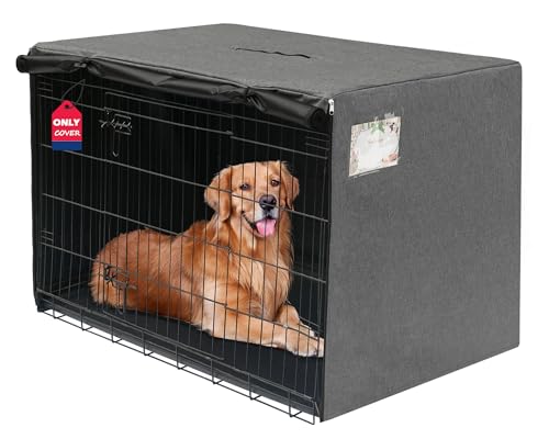 HiCaptain 91,4 cm Hundekäfig-Abdeckung mit Kartentasche, strapazierfähiges Polyester, winddicht, universelle Passform für 1 oder 2 Türen, Standard-Drahtkäfig (grau)