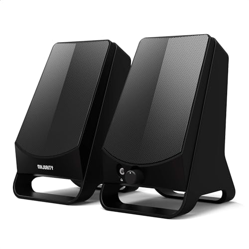MAJORITY Computer-Lautsprecher mit Einzelsteuerung | 3,5-mm-Lautsprecher für PC mit USB-Plug-and-Play und Kopfhörerbuchse | Klarer aktiver Stereosound für Musik, Spiele und Filme (DX10)