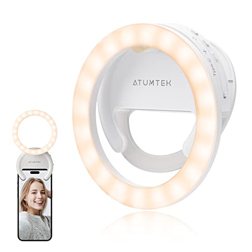 ATUMTEK Ringlicht Laptop, Videokonferenz Licht Beleuchtungsset mit Clip&Stativ, Desktop 4" Selfie-Licht mit 3 Beleuchtungsmodi&5 Helligkeiten, dimmbar für Video-Streaming, Videoanruf, Meeting - Weiß