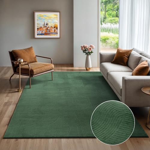 the carpet Rio - moderner und weicher Teppich Wohnzimmer Schlafzimmer mit Anti-Rutsch-Rücken und 3D-Optik, Flauschige Oberfläche, pflegeleicht und robust, Grün, 160 x 220 cm