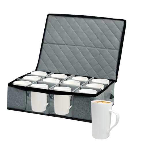 Boczif Kaffeetasse Aufbewahrungsbox, Aufbewahrungsbehälter hält 12 Glaswaren, Kaffeetassen und Teetassen, Geschirr Fall mit Teilern, Stapelbare Halter für Platte, Tasse, Flatware