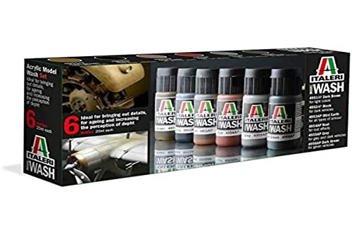 ITALERI 448AP - Acryl Model Wash Set, Modellbau, Bausatz, Standmodellbau, Basteln, Hobby, Kleben, Plastikbausatz, 20 ml (6er Pack), Unlackiert
