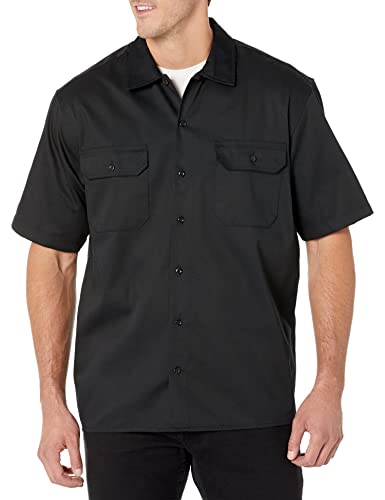 Amazon Essentials Herren Fleckenresistentes und knitterfestes Arbeitshemd mit kurzen Ärmeln, Schwarz, XXL