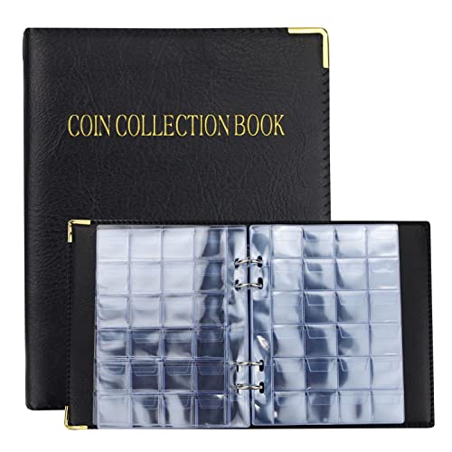Numismatisches Album aus Leder mit 480 Umschlägen, 20 Seiten für Münz- und Penny-Sammlung – inklusive Silber-Reinigungstuch