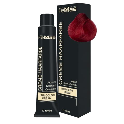 FemMas Haarfarbe Pure & Mix Rot I Professionelle Creme mit Arganöl, Keratin & Ceramiden I Als dauerhafte Haarfärbung oder Tönung für strahlende, haltbare Farbergebnisse I 100 ml