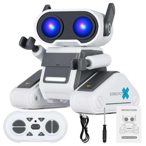 Winthai Roboter Kinder Spielzeug, Ferngesteuerter Roboter mit LED-Augen, Musik, RC Kinderspielzeug Kinder für ab 3 4 5 6 7 8 Jahre Jungen und Mädchen, Grau