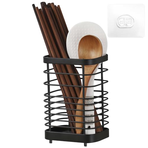 WIYETY Küchenutensilienhalter Edelstahl Besteckhalter Besteckkorb: Besteckabtropfkorb Rostfrei, Besteckkorb, Kochlöffelständer aus Metall, Spülbecken Organizer Zubehör für Küche, Schwarz, 10x7.5x15cm