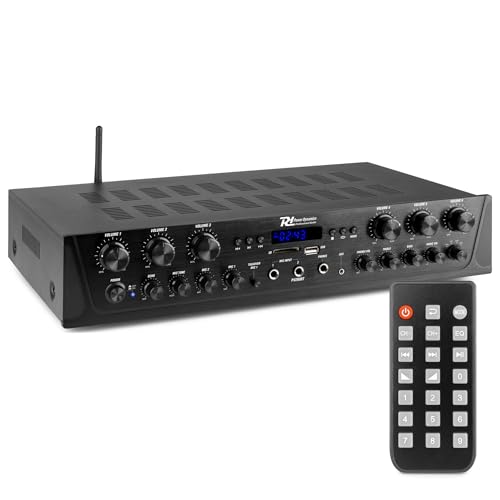 Power Dynamics PV260BT Verstärker mit Bluetooth - 6 Kanal Bluetooth-Receiver mit 600 Watt Leistung, MP3-Player, FM Radio - für Karaoke geeignet, inklusiv Fernbedienung - Schwarz