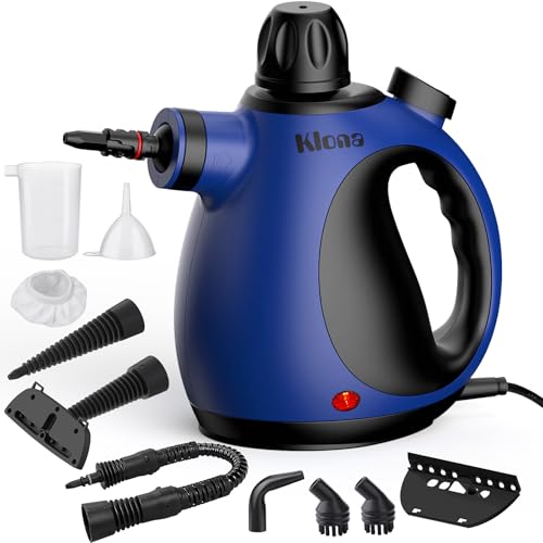 Klona Tragbarer Dampfreiniger, Dampfreiniger für Zuhause, Mehrzweck-Dampfreiniger mit 10 Zubehörteilen für Teppiche, Vorhänge, Sofas, Küche, Wanzen, Badezimmer und mehr (blue-black)