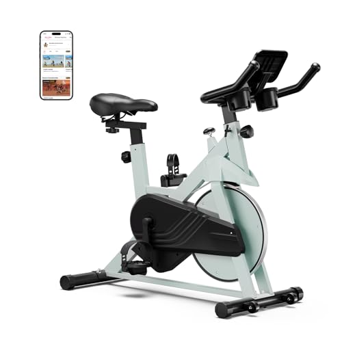 Heimtrainer Fahrrad mit Magnetischem Widerstand, MJWW Bequemem Sitz, 136KG Gewichtskapazität Indoor Fitnessbike Heimtrainer, Cycling Bikes mit App für das Büro zu Hause