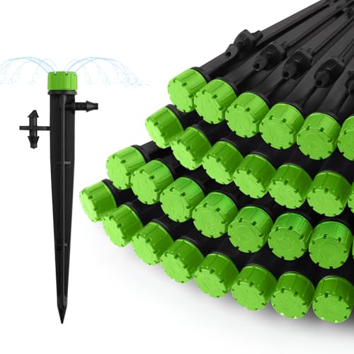 100 Stück Tropfbewässerungsdüsen, 1/4" Universal 360 Grad einstellbare Tropfbewässerungsdüsen mit Anschluss, Vollkreis Wassersprinklerkopf passend für 1/4" (4-7 mm) Schlauch Bewässerungssystem